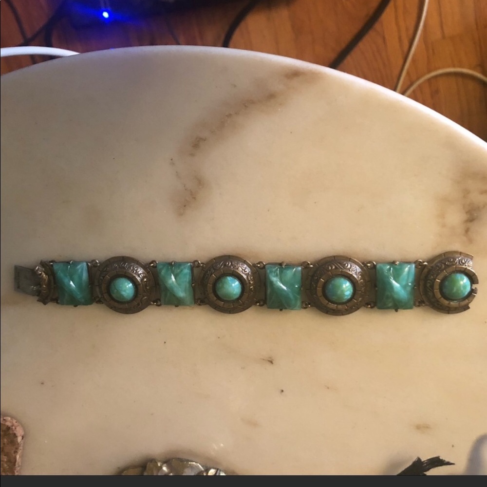 French Antique Vintage Bracelet Signed Made In France Gorgeous Stone Color
